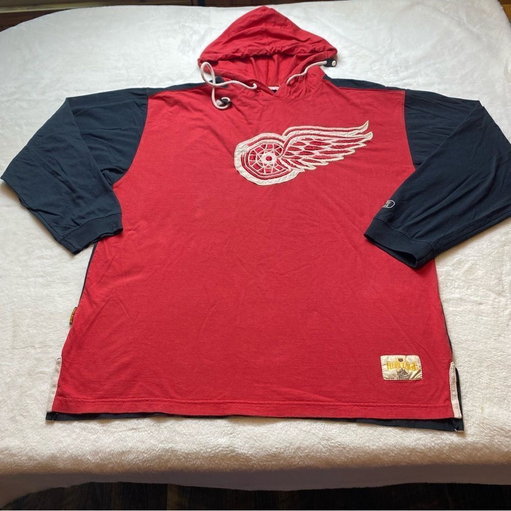 Mirage NHL Hooded Long Sleeve Vintage Redwings Shirt Size Large